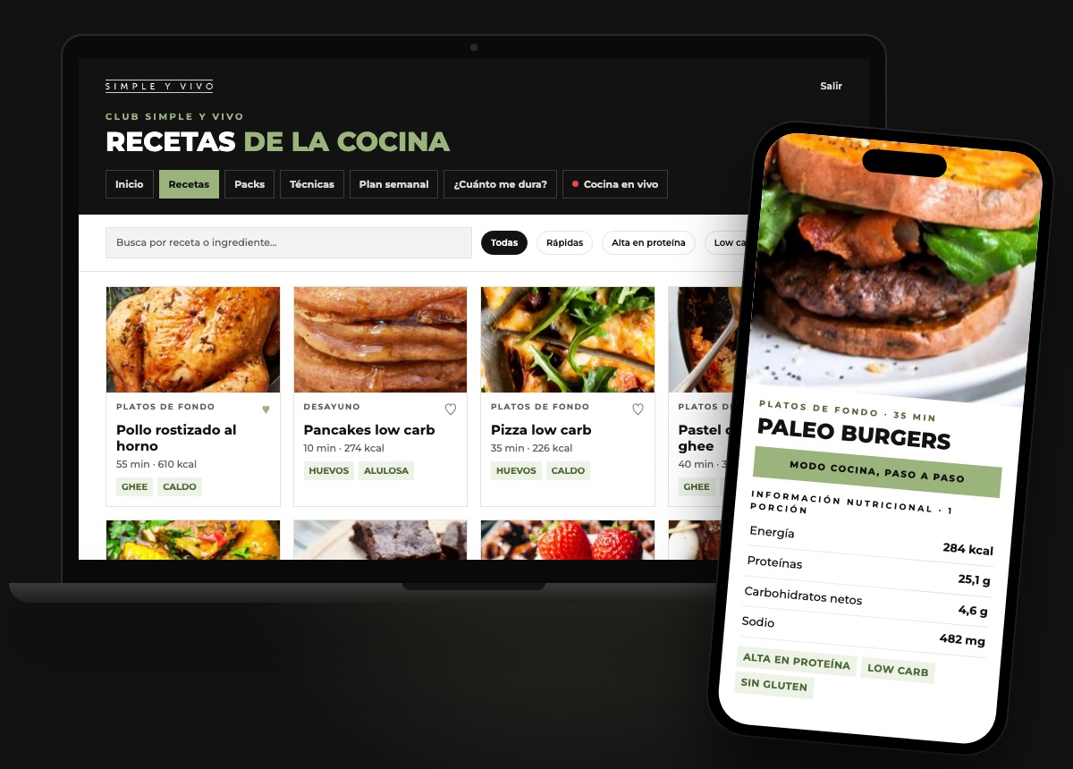 El Club en el computador y en el celular: recetas, filtros, modo cocina y tabla nutricional